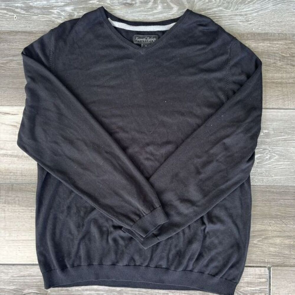 Kenneth Roberts Silk Blend Mens L Sweater V Neck Long Sleeve Black Light Weight